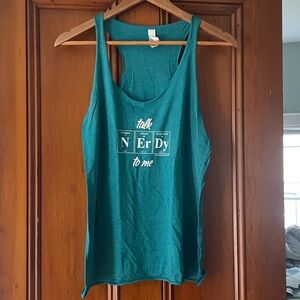 Teal “Talk Nerdy to Me” Graphic Racerback Tank Top